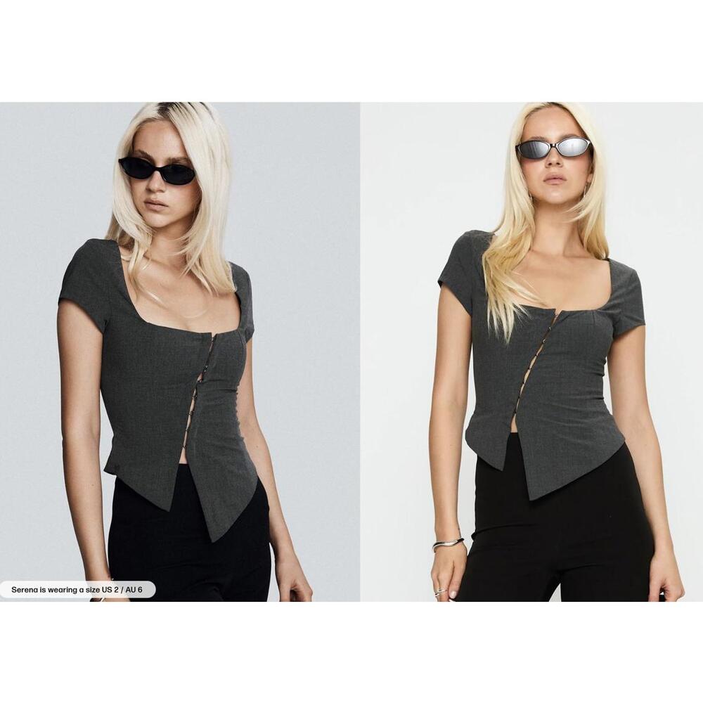 NWT PRINCESS POLLY Memory Bliss Asymmetrical Top in Grey (X-SMALL)